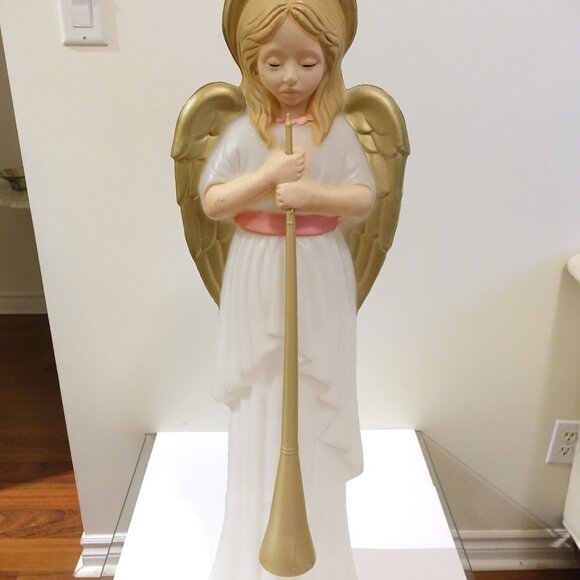 Vintage TPI 34" Large Blow Molded Christmas Angel with Horn Nativity Lamp - Picture 8 of 12